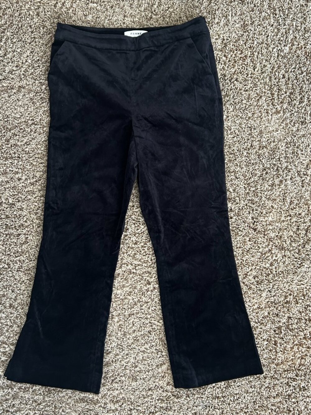 FRAME Noir Black Velveteen Crop Mini Boot Pants Size 10 - Picture 3 of 10